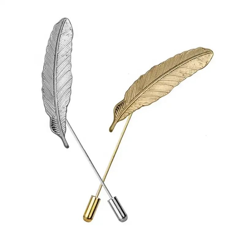 Men Metal Brooch Pin Vintage Feather Leaf Lapel Stick Brooch Pin