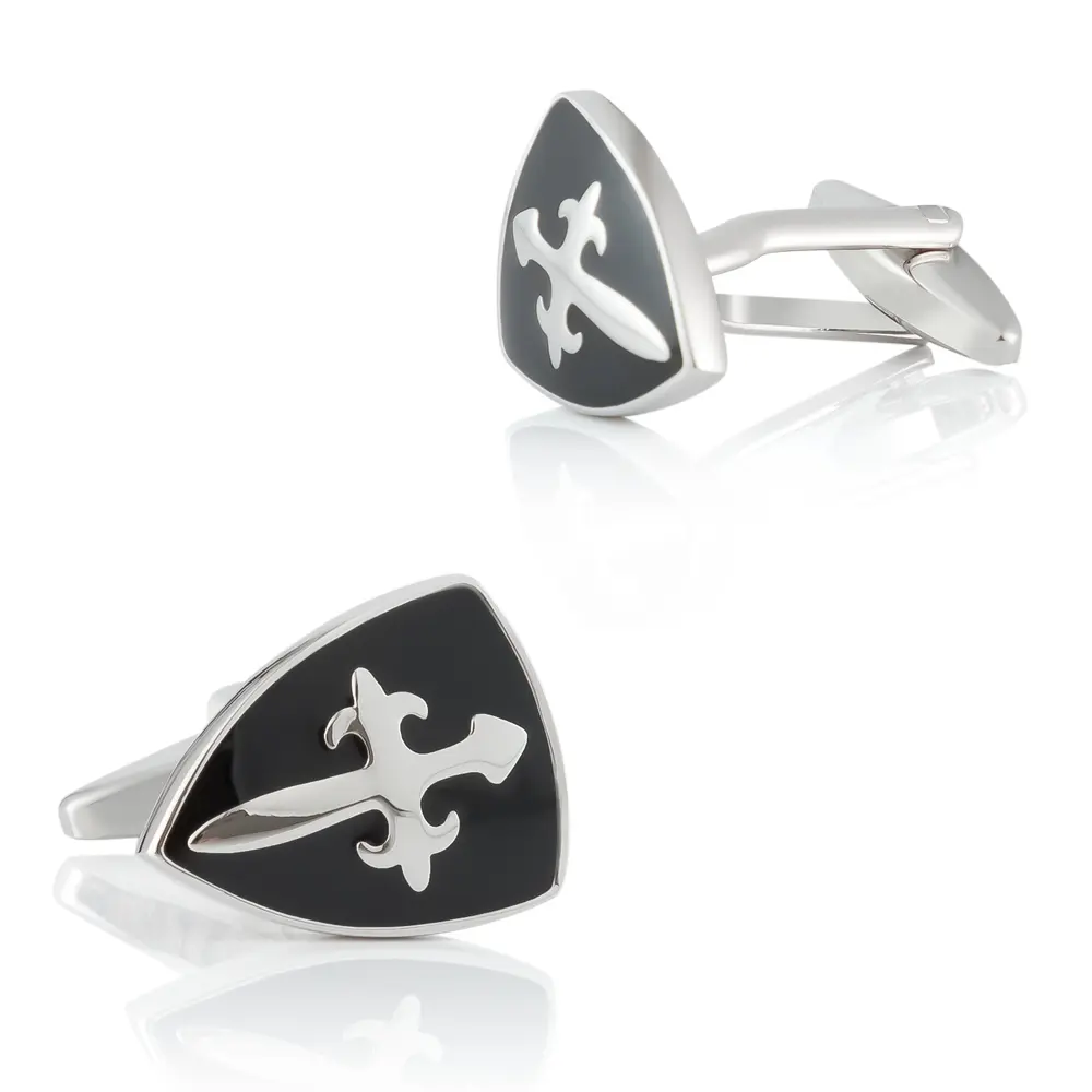 Wholesale Personalised Knights Black Enamel Shield Shape Men French Button Cufflinks CC0061