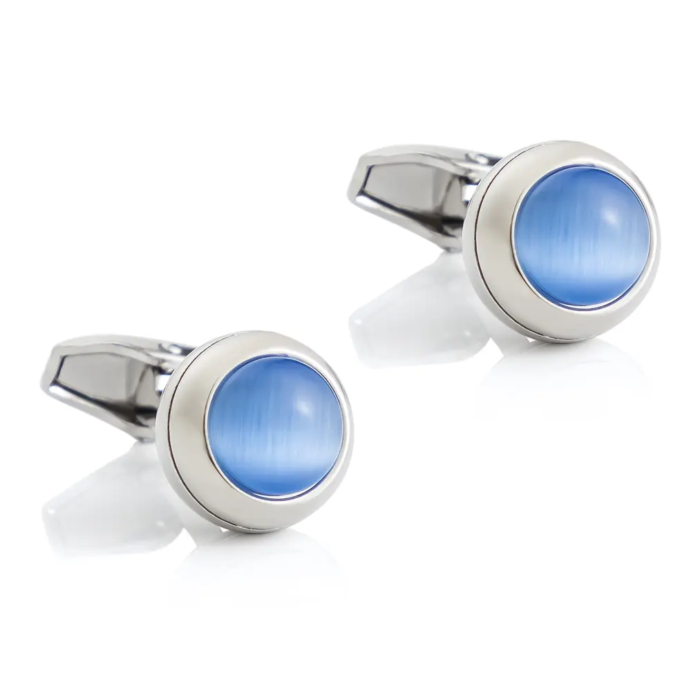 Silver Plated Blue Cora Crystal Stone Cufflinks...