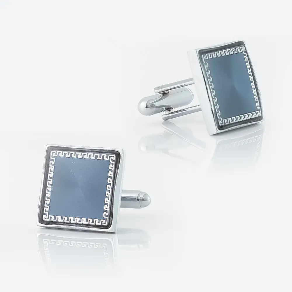Men's Formal Silver Plated Blue Pattern Square ...