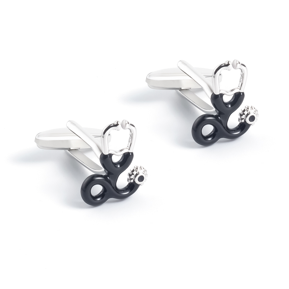 Factory Wholesale Creative New Black & Silver Stethoscope Shape Cufflinks Doctor Gifts CC0062