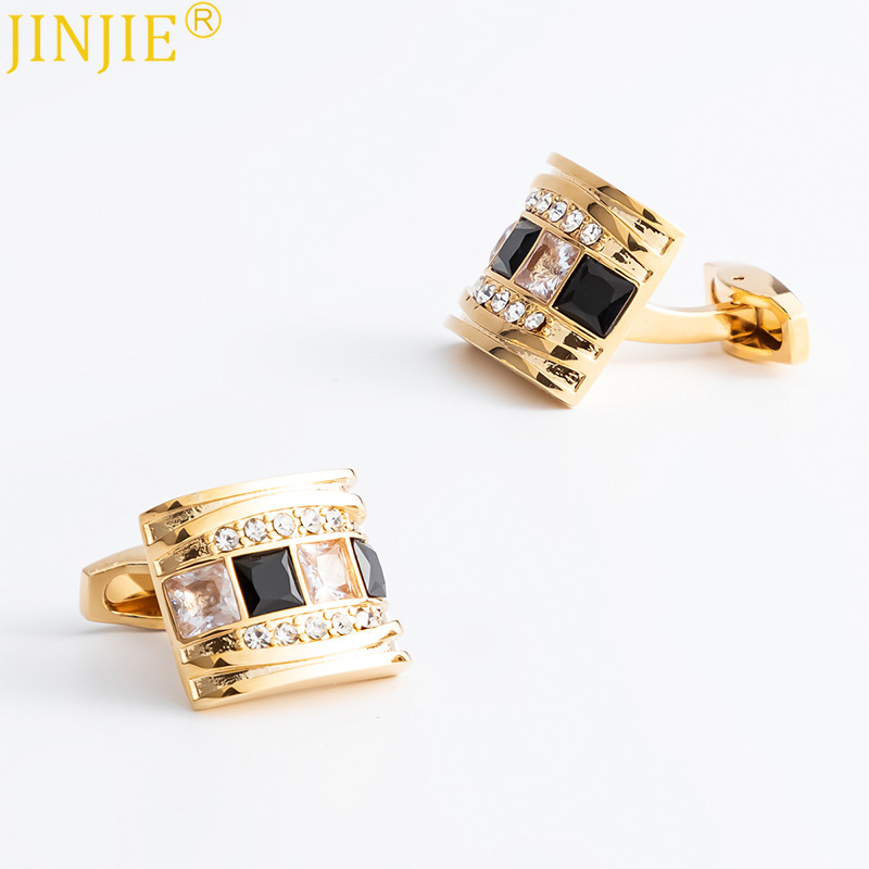 JINJIE Hot Selling Luxury Square Rhinestone Diamond Crystal Copper Cufflinks For Men Suit Shirt CS0108