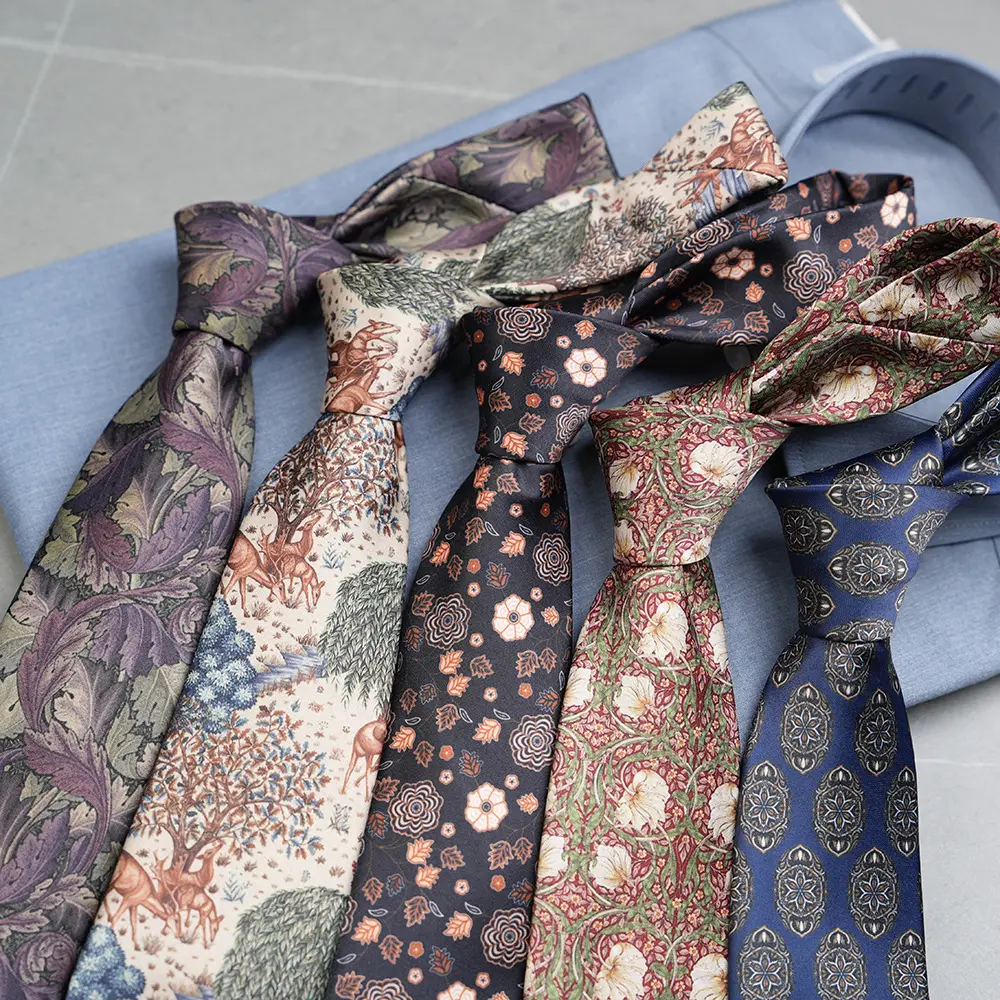 OEM Low MOQ Men Suit Necktie Polyester Fabric Hand Made 8cm Wide Fashion Casual Retro Print Ties PT1028-FD18