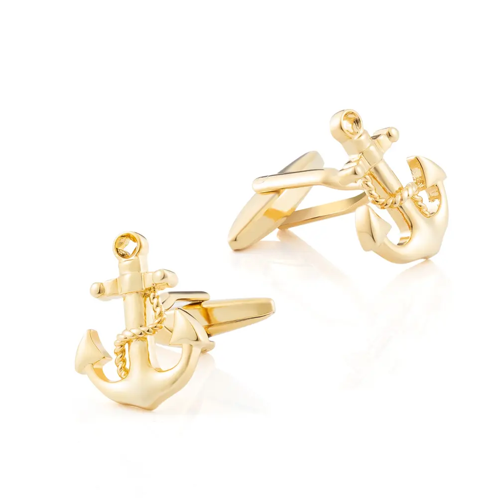 Luxury Golden Plated Simple Design Anchor Cuffl...