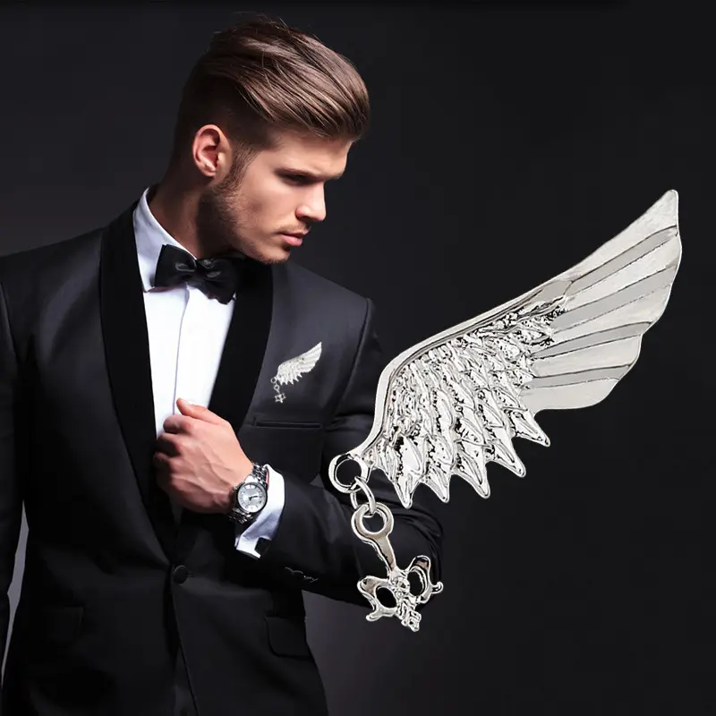 Hot Sale Alloy Angel Wing Lapel Pin for Men Sui...