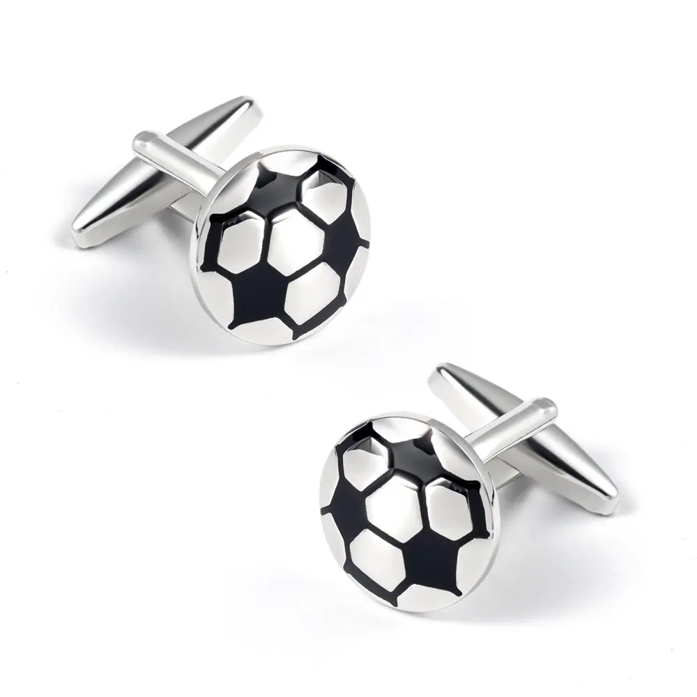 Wholesale Fashion Brass Sliver Black Football Cuff Links Accessories for Men Gifts CC0012