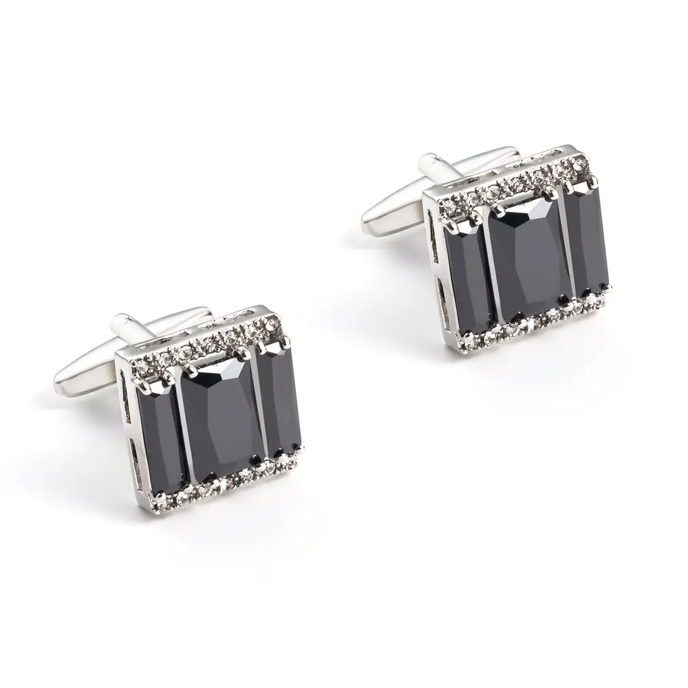 Elegant Black Stone Silver Plated Cufflinks Lux...