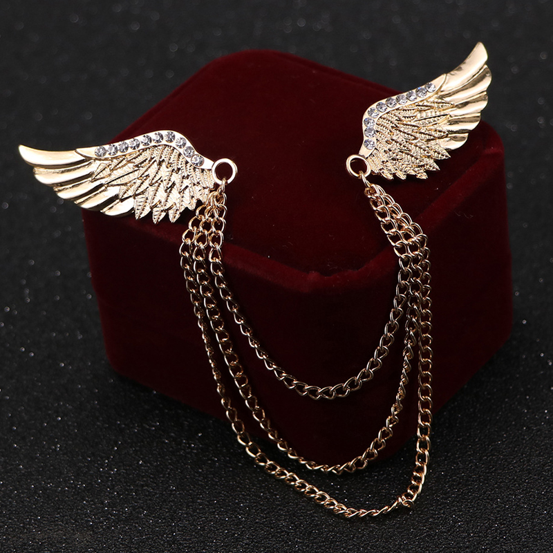 Zinc Alloy Electroplated 18K Gold High-Grade Chain Brooch Men's Wings Pin BC-1064