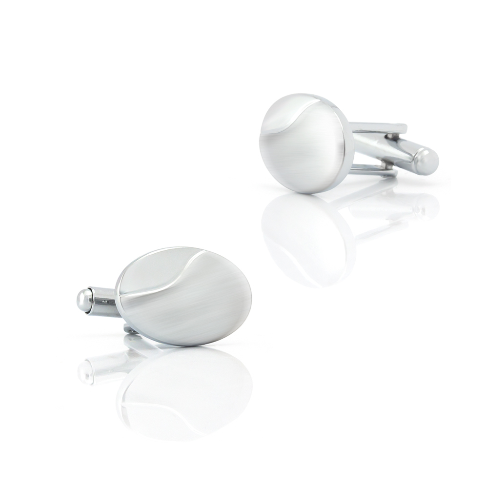 Silver Oval Cufflinks Classic Customized Blanks Business Suit Shirt's Elegant Engraved Cuff Link CL-C444