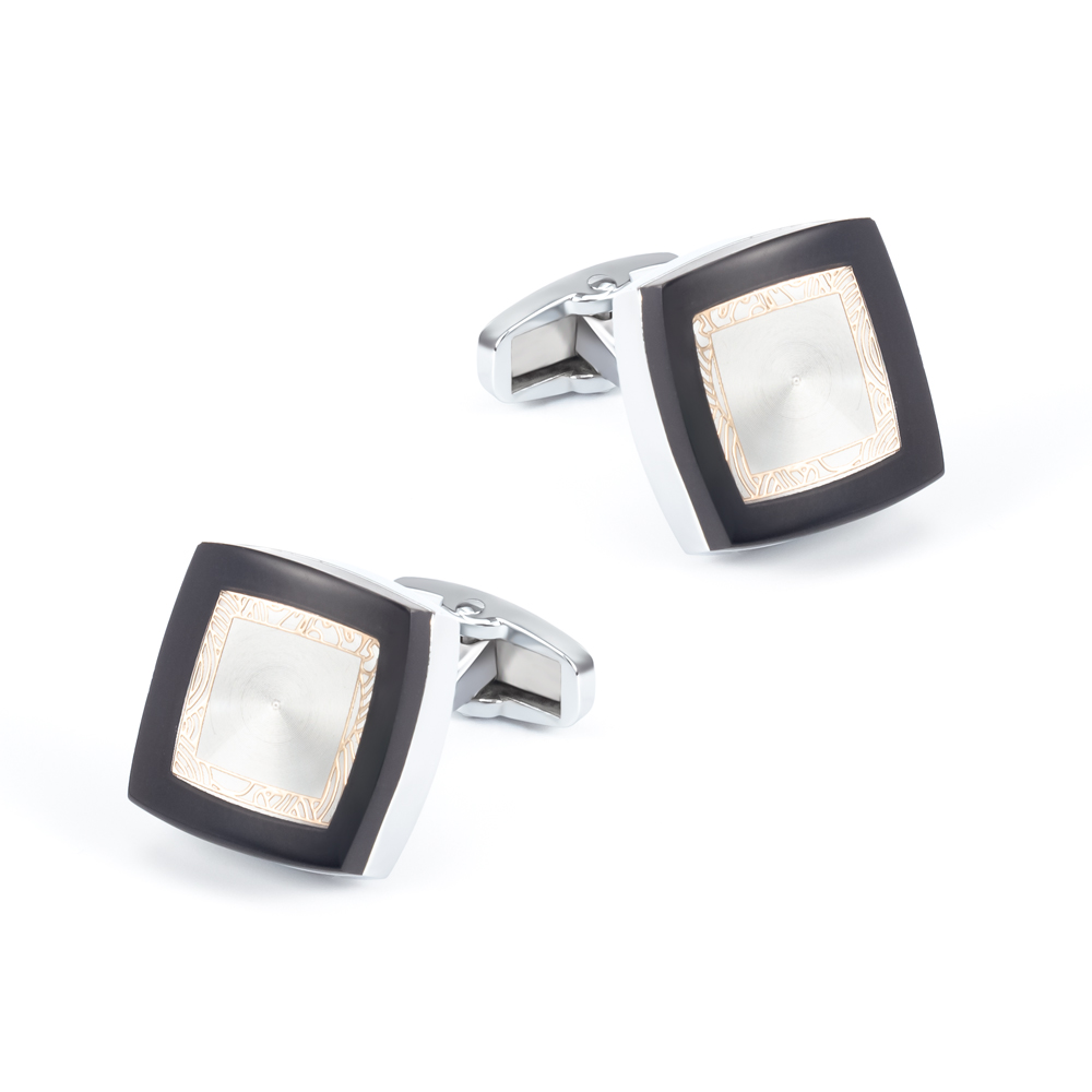 Black Enamel Border MOP Cufflinks Stylish Desig...