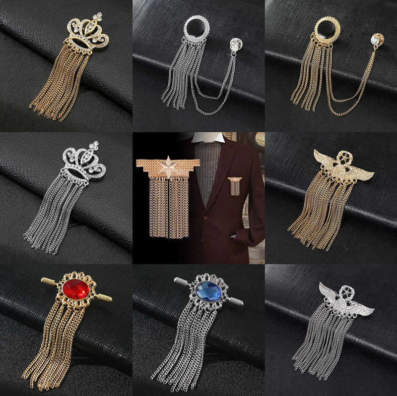 Men's Gold Crown Eagle Tassel Brooch Men Fashio...