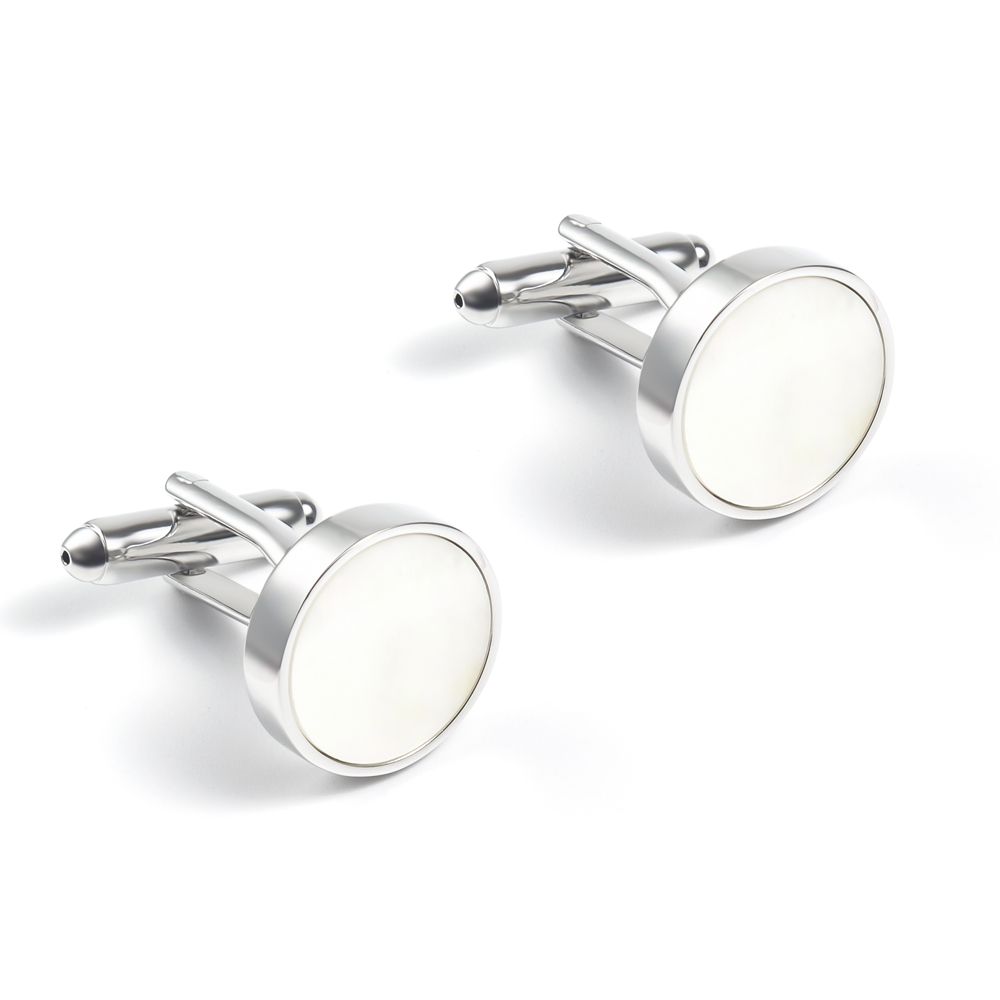 Wedding Best Man Round Cufflinks Luxury Silver Mother of Pearl Formal Cufflink Set